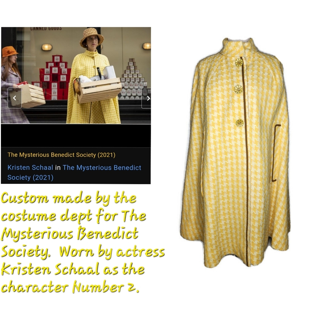 Mysterious Benedict Society Worn On TV Custom Yellow Houndstooth Cape